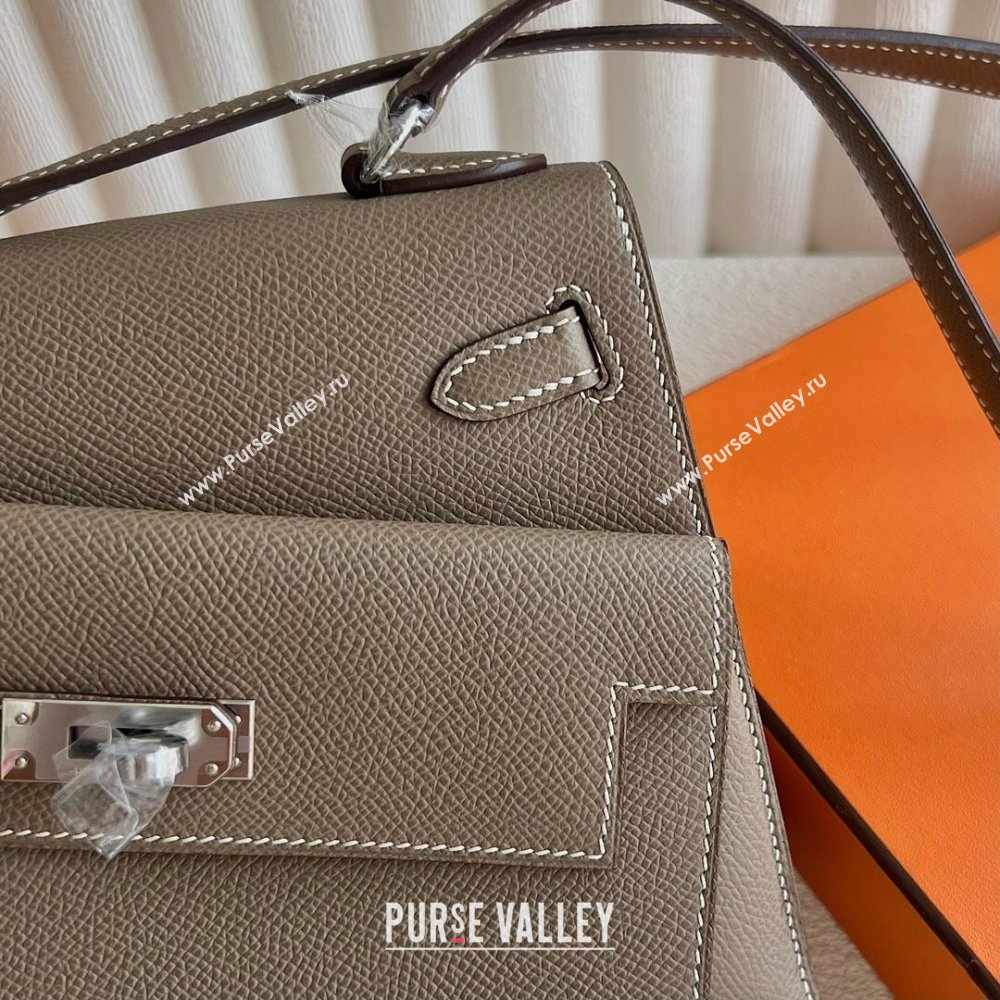 Hermes Limited Edition Kelly en Desordre Mini 20 Bag in Epsom Leather Etoupe/Silver 2024 (Handmade) (XX-24102521)