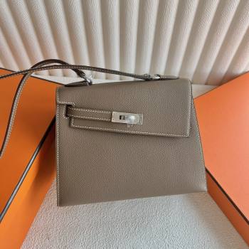 Hermes Limited Edition Kelly en Desordre Mini 20 Bag in Epsom Leather Etoupe/Silver 2024 (Handmade) (XX-24102521)