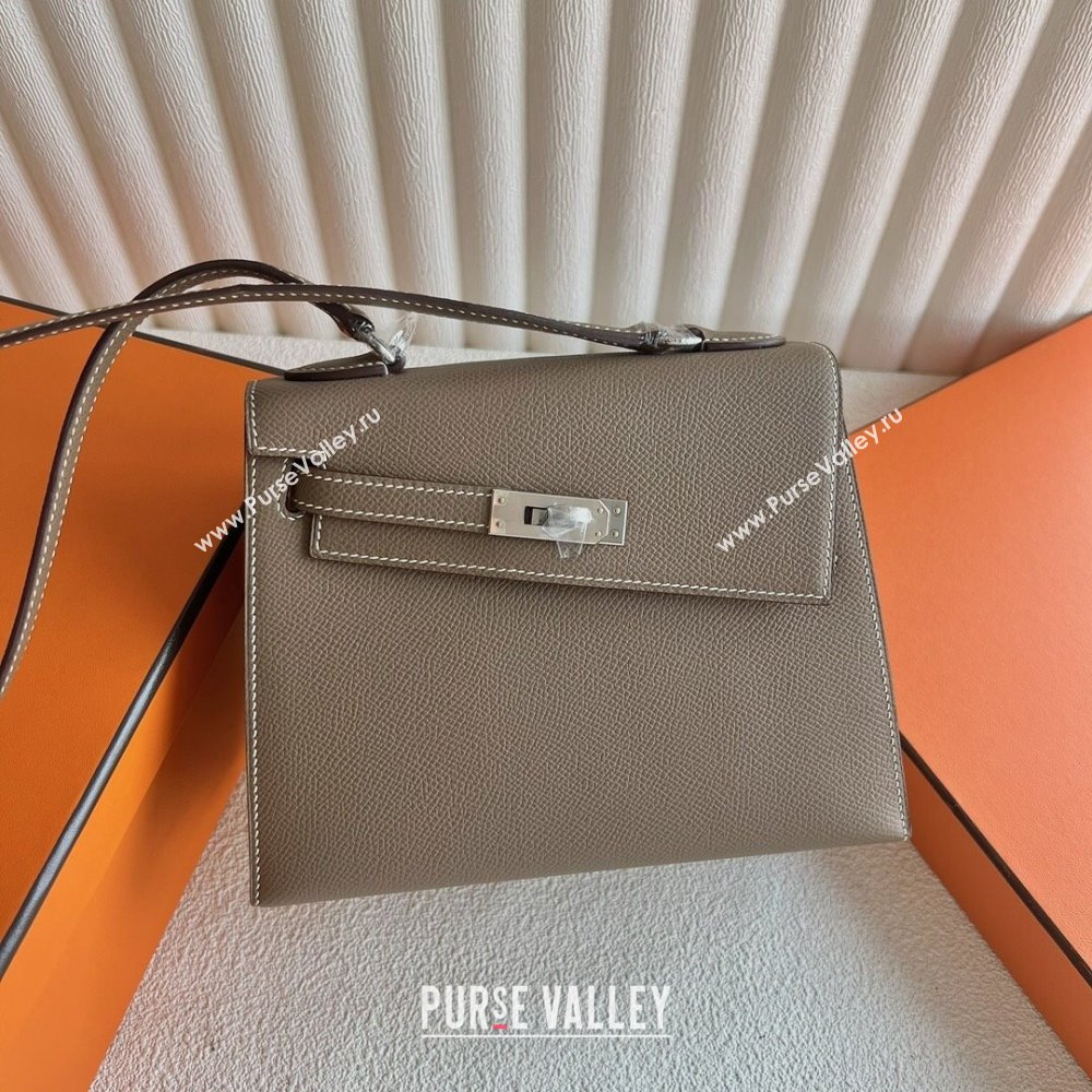 Hermes Limited Edition Kelly en Desordre Mini 20 Bag in Epsom Leather Etoupe/Silver 2024 (Handmade) (XX-24102521)