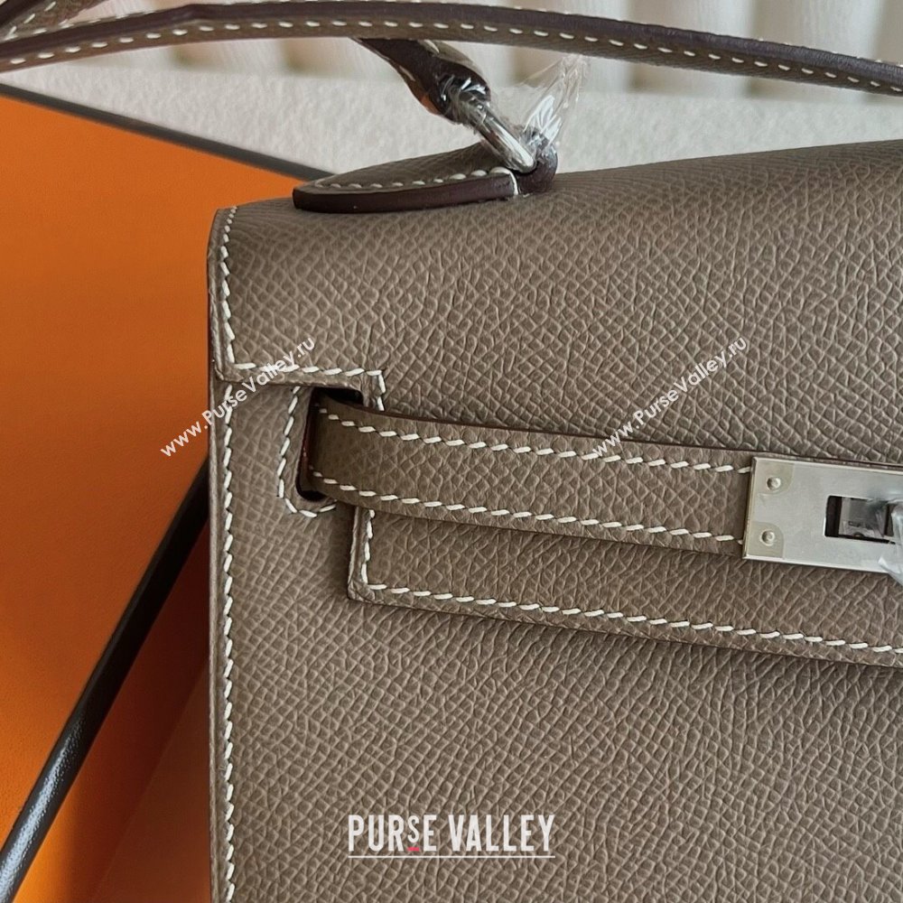 Hermes Limited Edition Kelly en Desordre Mini 20 Bag in Epsom Leather Etoupe/Silver 2024 (Handmade) (XX-24102521)