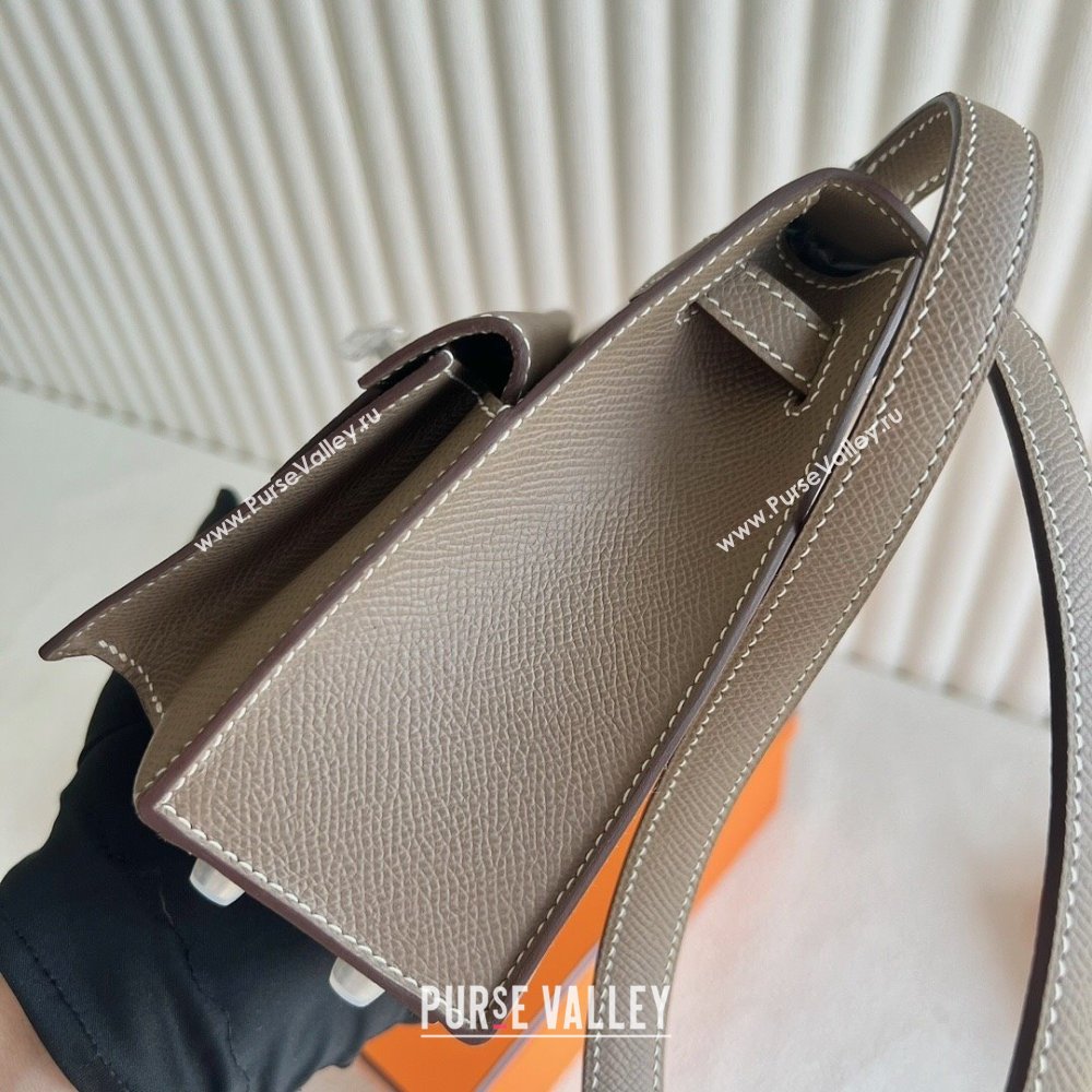 Hermes Limited Edition Kelly en Desordre Mini 20 Bag in Epsom Leather Etoupe/Silver 2024 (Handmade) (XX-24102521)