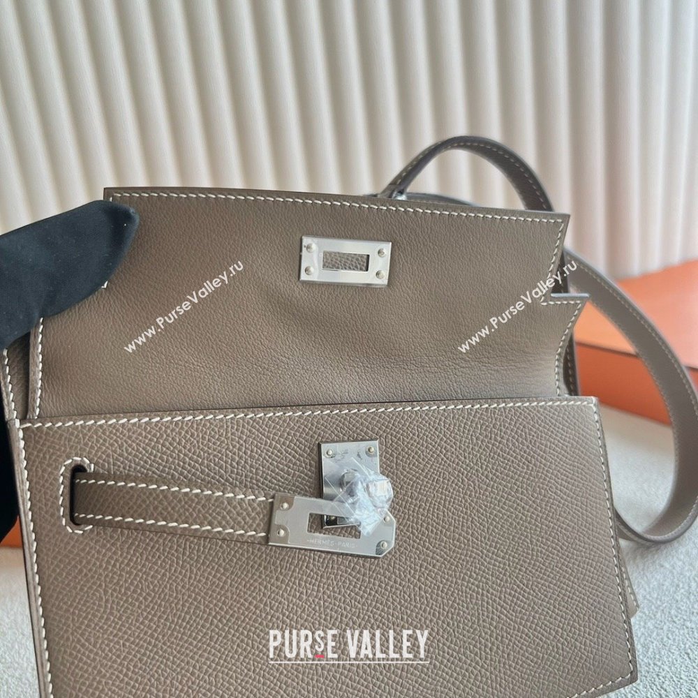 Hermes Limited Edition Kelly en Desordre Mini 20 Bag in Epsom Leather Etoupe/Silver 2024 (Handmade) (XX-24102521)