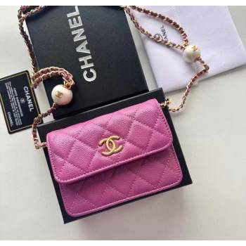 Chanel Grained Calfskin Clutch with Chain and Pearls Purple 2025 0618 (99-250618001)