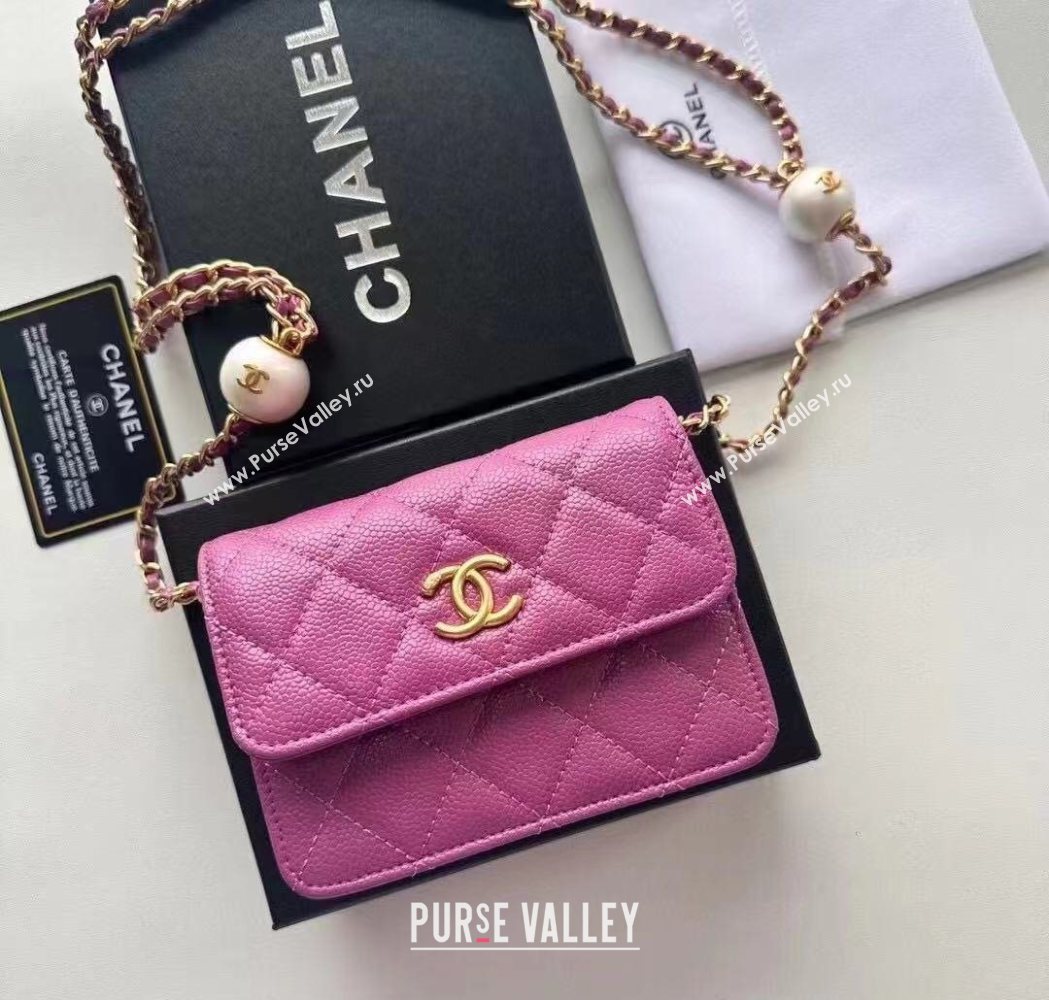 Chanel Grained Calfskin Clutch with Chain and Pearls Purple 2025 0618 (99-250618001)