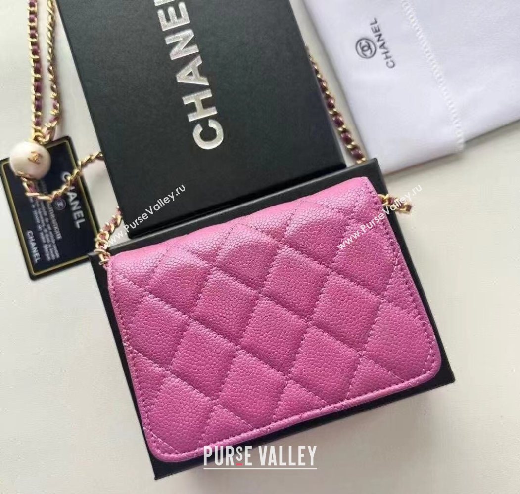 Chanel Grained Calfskin Clutch with Chain and Pearls Purple 2025 0618 (99-250618001)