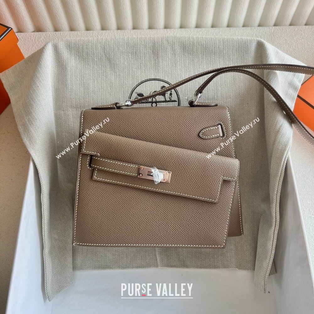 Hermes Limited Edition Kelly en Desordre Mini 20 Bag in Epsom Leather Etoupe/Silver 2024 (Handmade) (XX-24102521)