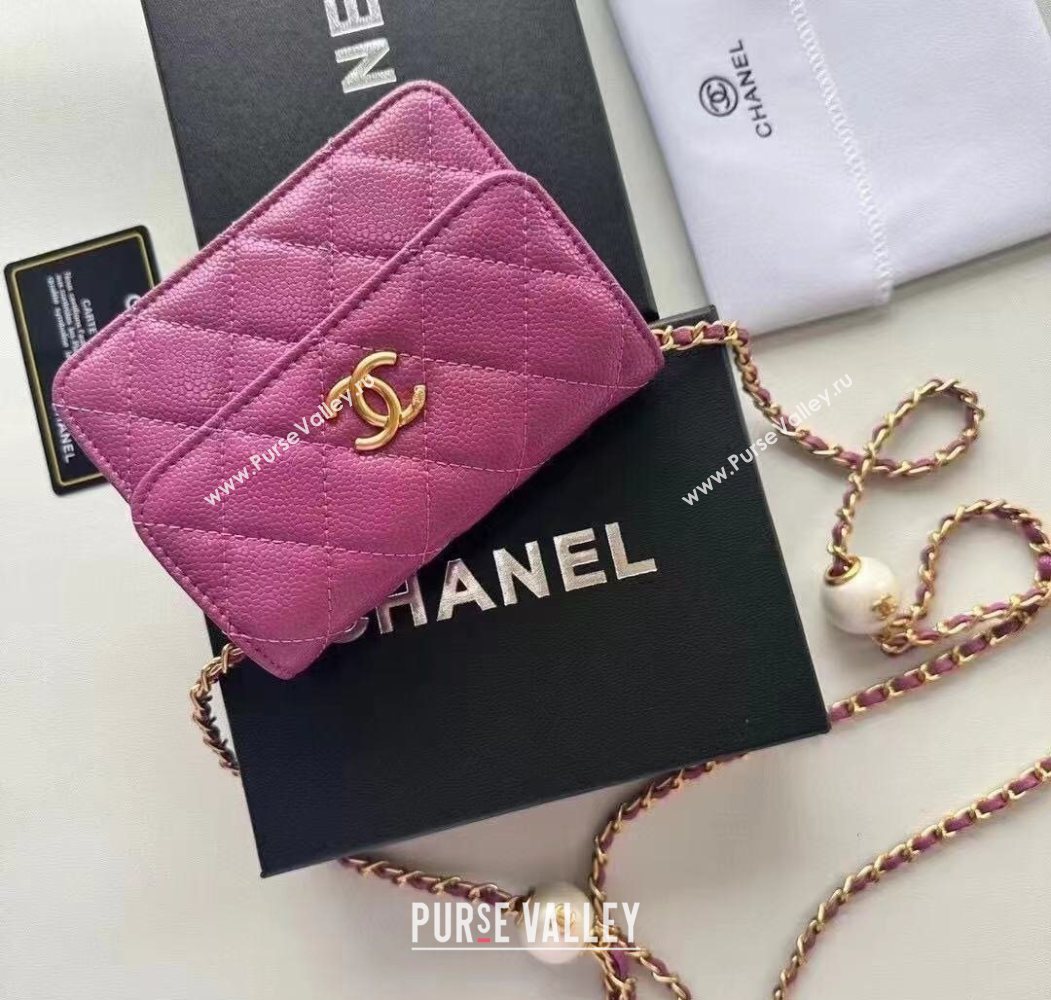 Chanel Grained Calfskin Clutch with Chain and Pearls Purple 2025 0618 (99-250618001)