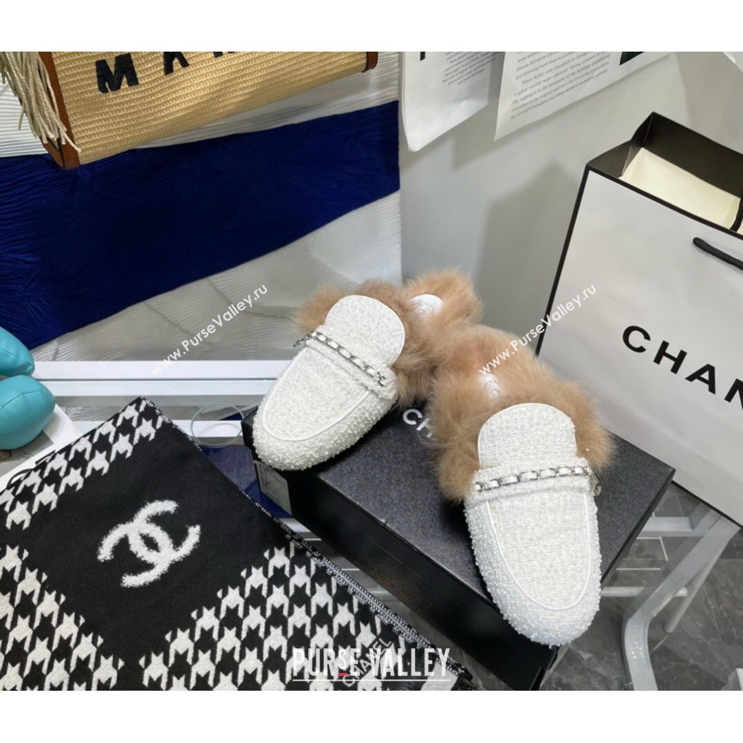 Chanel Tweed Wool Flat Mules White/Silver 2021 (MD-21080911)