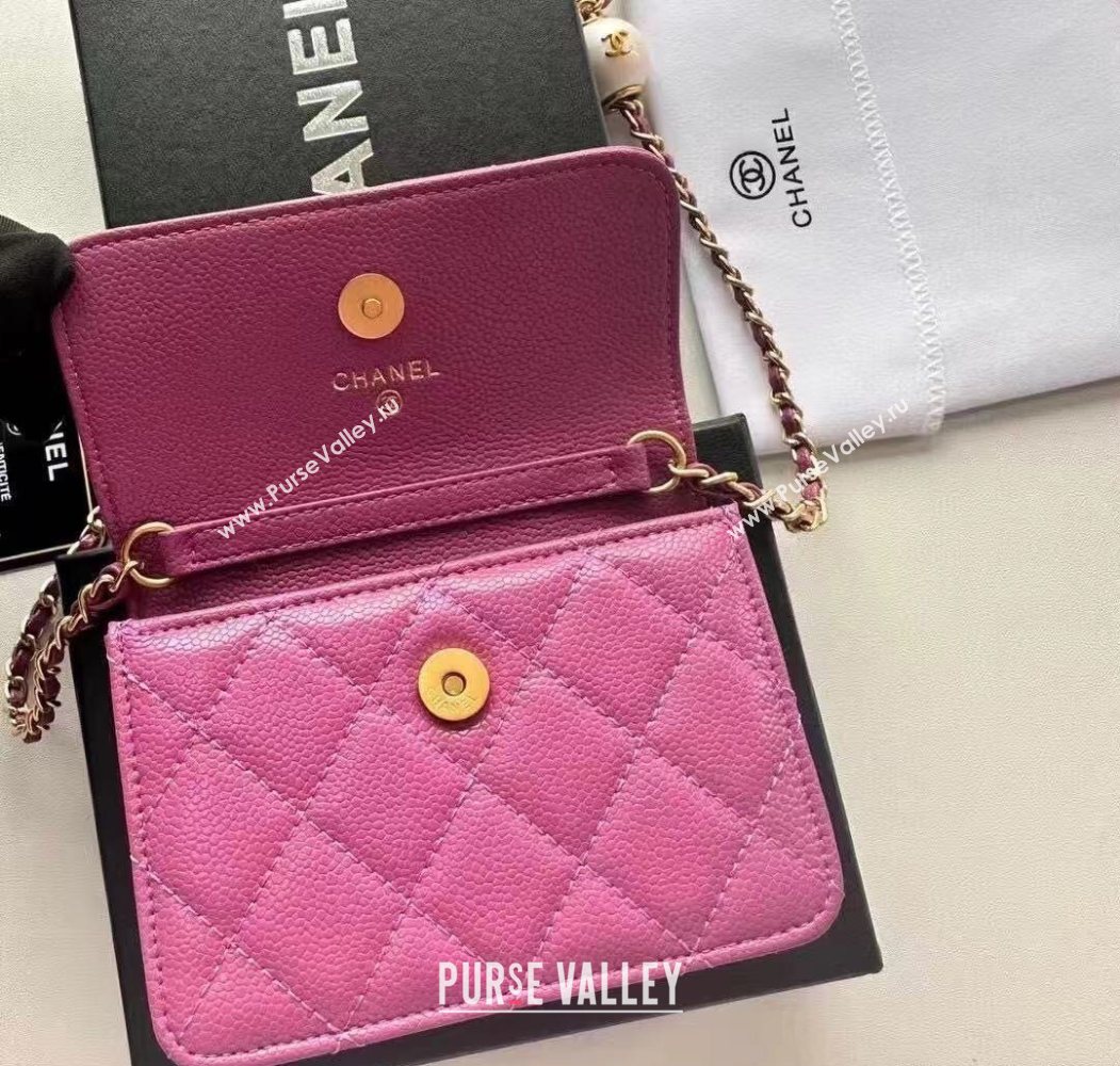 Chanel Grained Calfskin Clutch with Chain and Pearls Purple 2025 0618 (99-250618001)