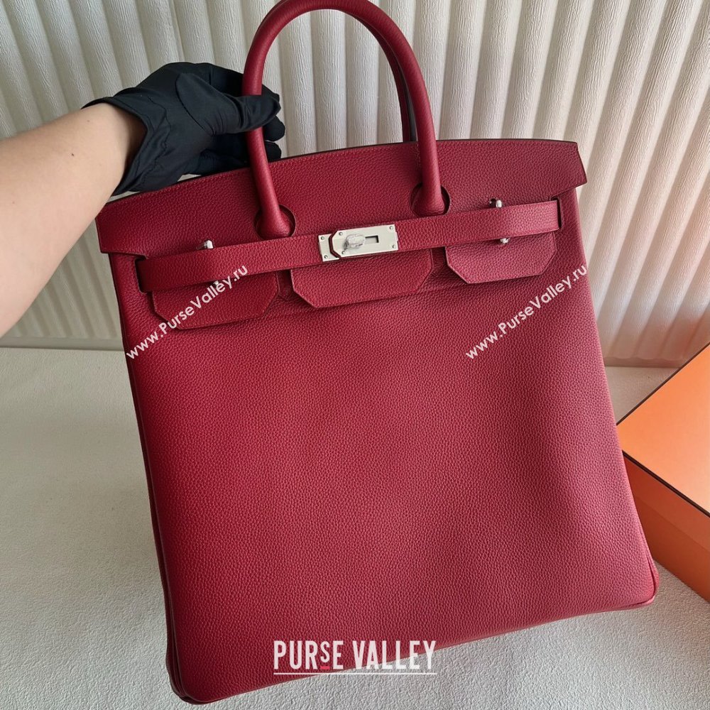 Hermes Hac Birkin 40 Bag in Togo Leather Q5 National Flag Red/Silver 2024 (Handmade) (XX-24102522)