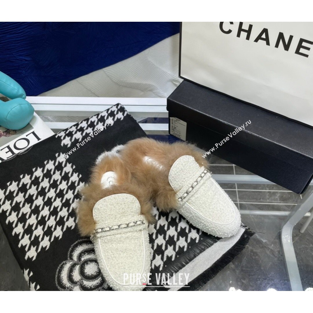 Chanel Tweed Wool Flat Mules White/Silver 2021 (MD-21080911)