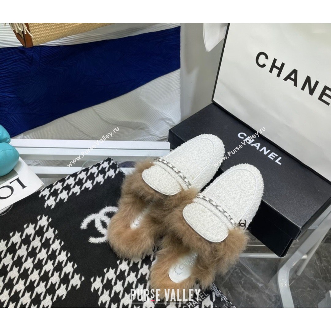 Chanel Tweed Wool Flat Mules White/Silver 2021 (MD-21080911)