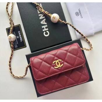 Chanel Grained Calfskin Clutch with Chain and Pearls Dark Burgundy 2025 0618 (99-250618003)
