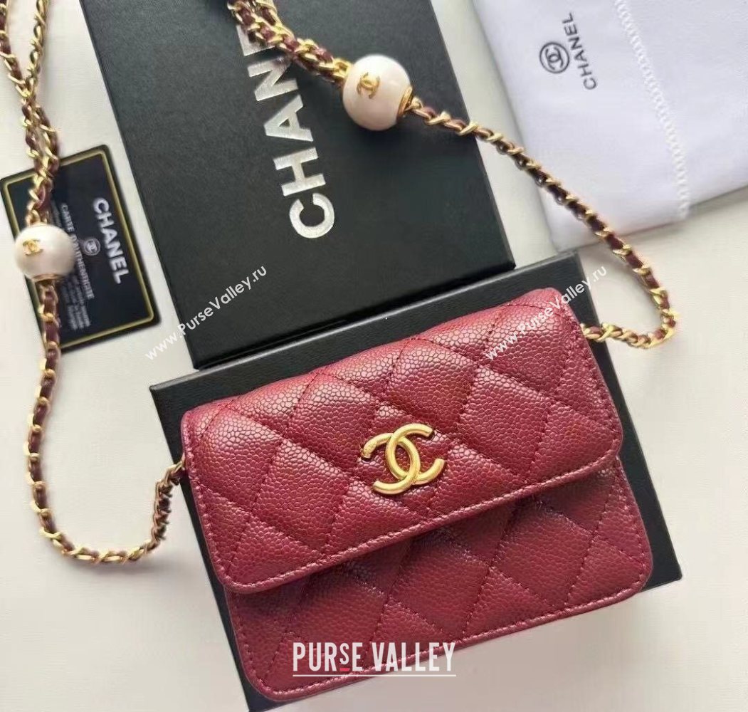 Chanel Grained Calfskin Clutch with Chain and Pearls Dark Burgundy 2025 0618 (99-250618003)