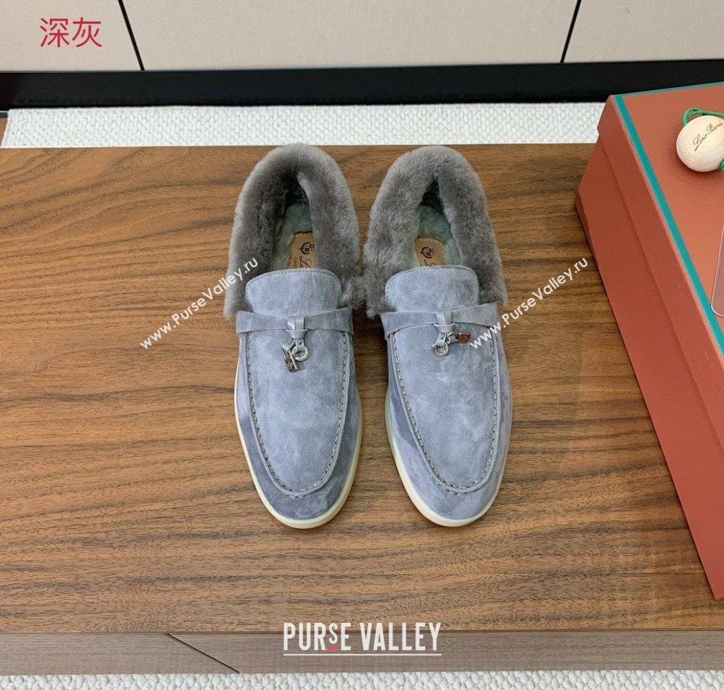 Loro Piana Summer Charms Walk Loafers in Suede and Wool Dark Grey 2025 LP121101 (HH-251211010)