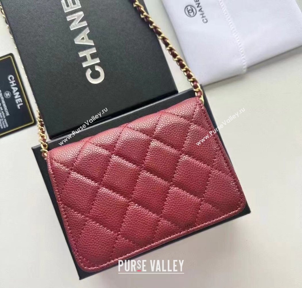 Chanel Grained Calfskin Clutch with Chain and Pearls Dark Burgundy 2025 0618 (99-250618003)
