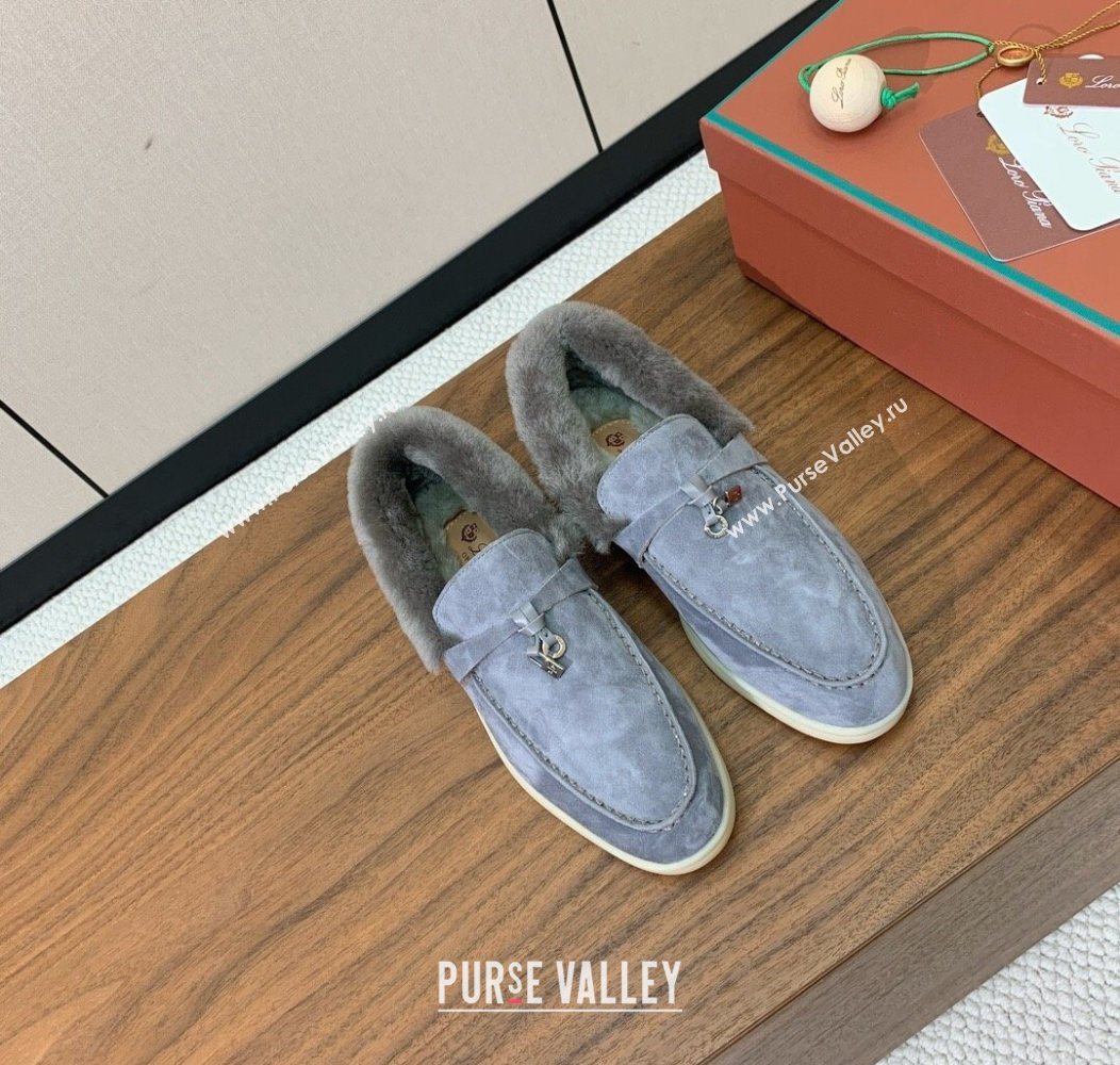Loro Piana Summer Charms Walk Loafers in Suede and Wool Dark Grey 2025 LP121101 (HH-251211010)