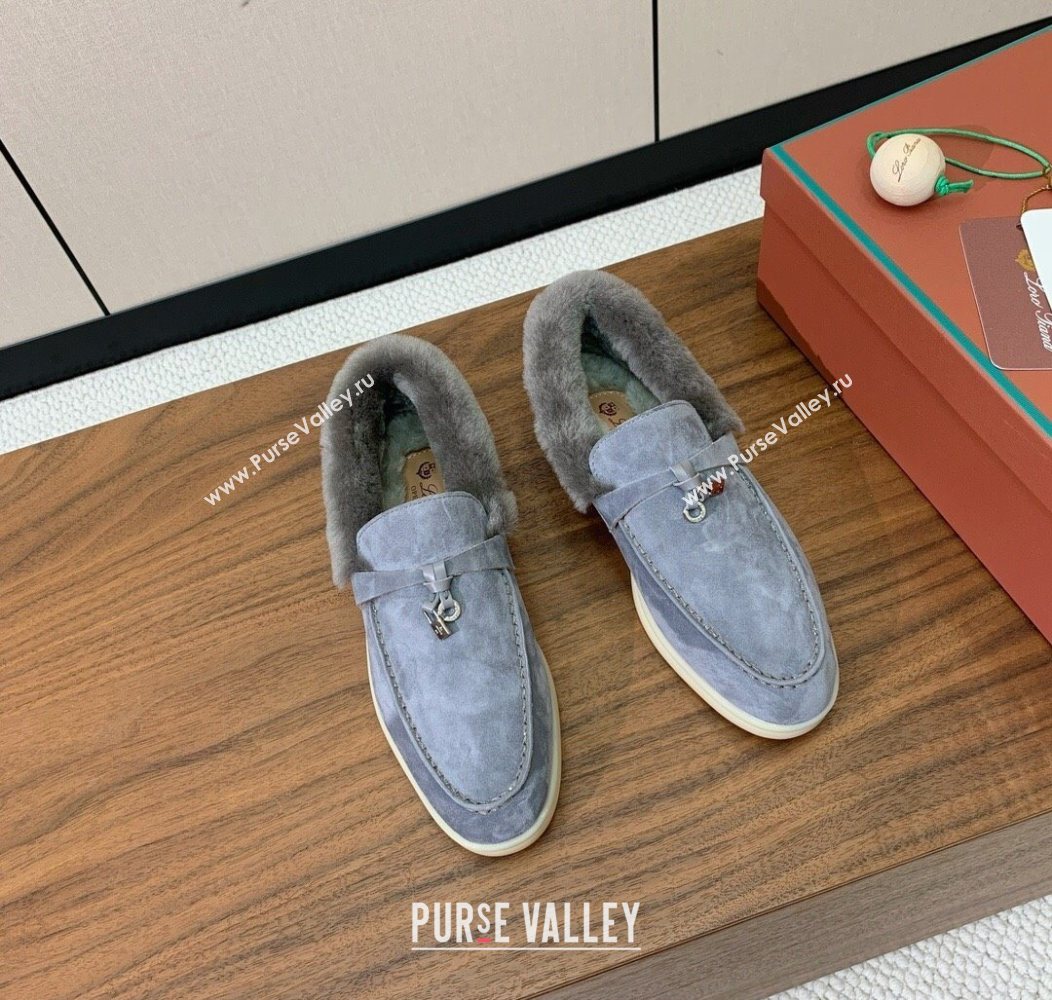 Loro Piana Summer Charms Walk Loafers in Suede and Wool Dark Grey 2025 LP121101 (HH-251211010)