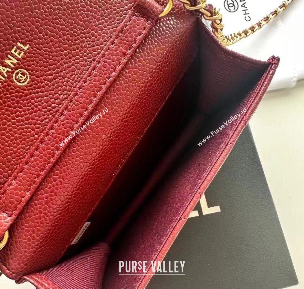 Chanel Grained Calfskin Clutch with Chain and Pearls Dark Burgundy 2025 0618 (99-250618003)