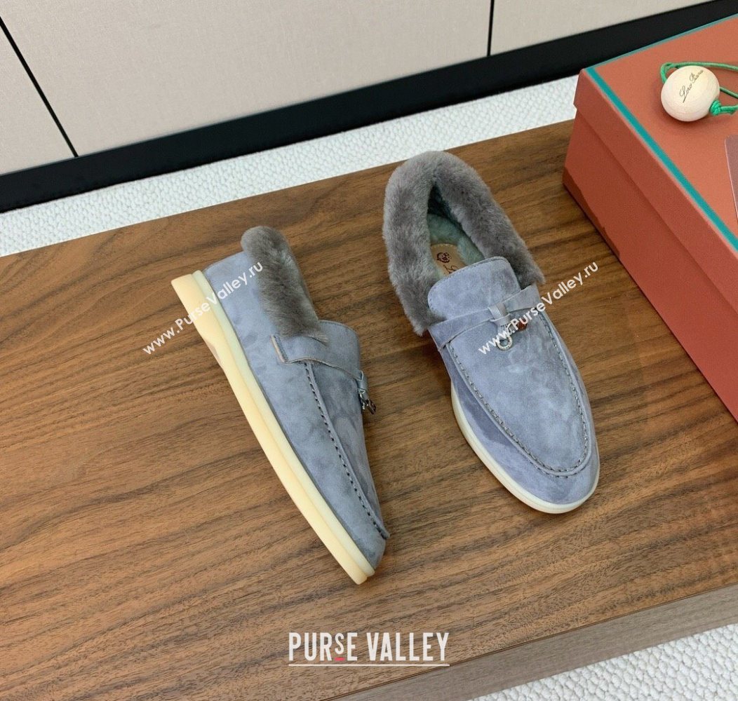 Loro Piana Summer Charms Walk Loafers in Suede and Wool Dark Grey 2025 LP121101 (HH-251211010)