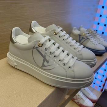 Louis Vuitton Time Out LV Circle Leather Sneakers 1A8NI1 Silver/White 2020 (MD-20122183)