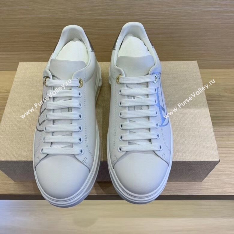 Louis Vuitton Time Out LV Circle Leather Sneakers 1A8NI1 Silver/White 2020 (MD-20122183)