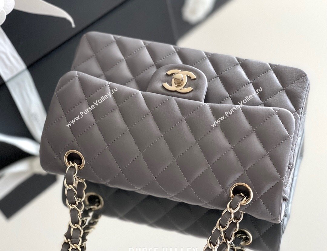 Chanel Quilted Lambskin Small Classic Flap Bag A01116 Grey/Light Gold 2024 Original Quality (MHE-24090401)