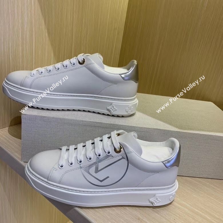 Louis Vuitton Time Out LV Circle Leather Sneakers 1A8NI1 Silver/White 2020 (MD-20122183)