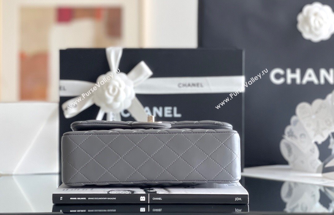 Chanel Quilted Lambskin Small Classic Flap Bag A01116 Grey/Light Gold 2024 Original Quality (MHE-24090401)