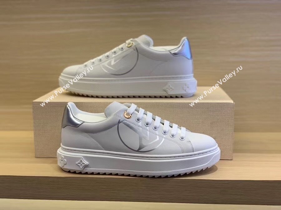 Louis Vuitton Time Out LV Circle Leather Sneakers 1A8NI1 Silver/White 2020 (MD-20122183)