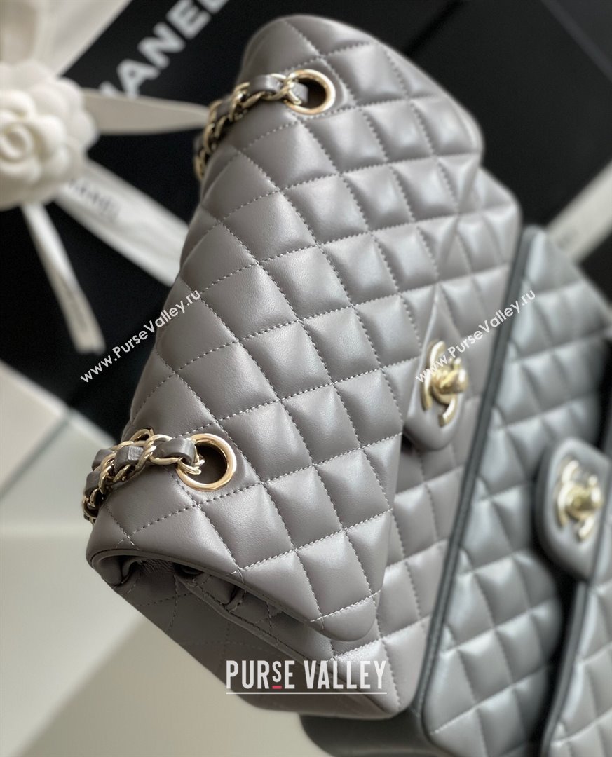 Chanel Quilted Lambskin Small Classic Flap Bag A01116 Grey/Light Gold 2024 Original Quality (MHE-24090401)