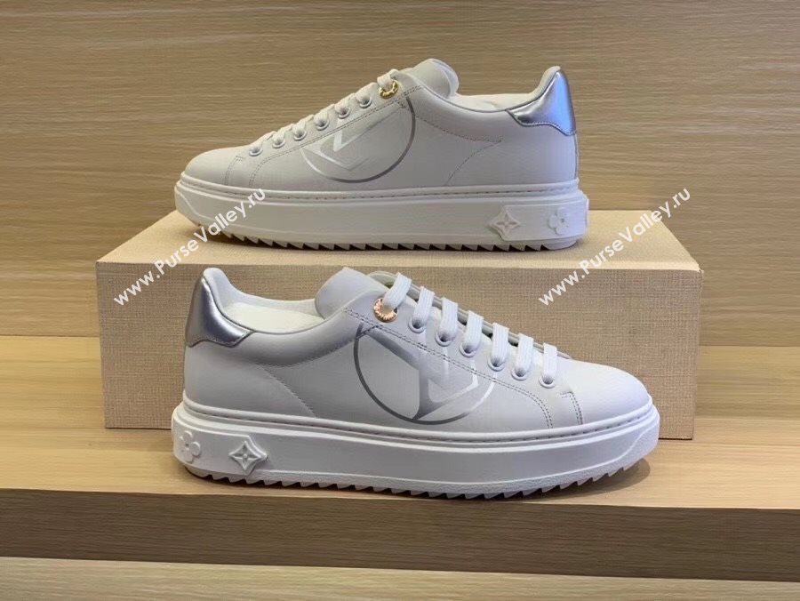 Louis Vuitton Time Out LV Circle Leather Sneakers 1A8NI1 Silver/White 2020 (MD-20122183)