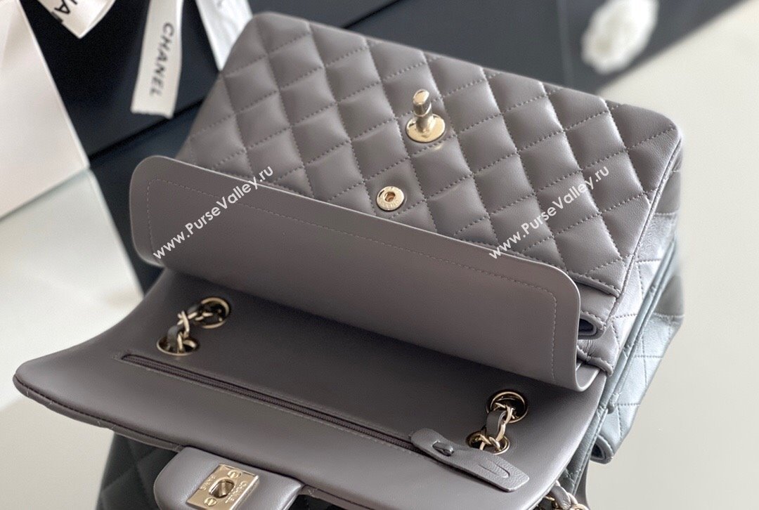 Chanel Quilted Lambskin Small Classic Flap Bag A01116 Grey/Light Gold 2024 Original Quality (MHE-24090401)