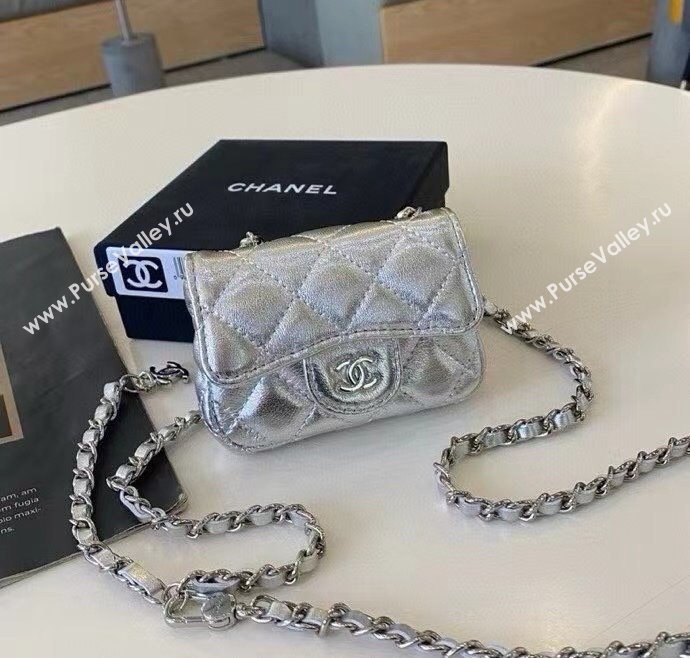 Chanel Metallic Calfskin Chain Mini Waist Bag Silver 2025 0618 (99-250618008)