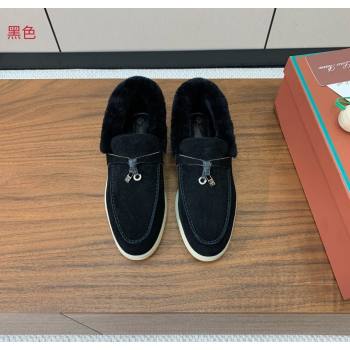 Loro Piana Summer Charms Walk Loafers in Suede and Wool Black 2025 LP121101 (HH-251211011)