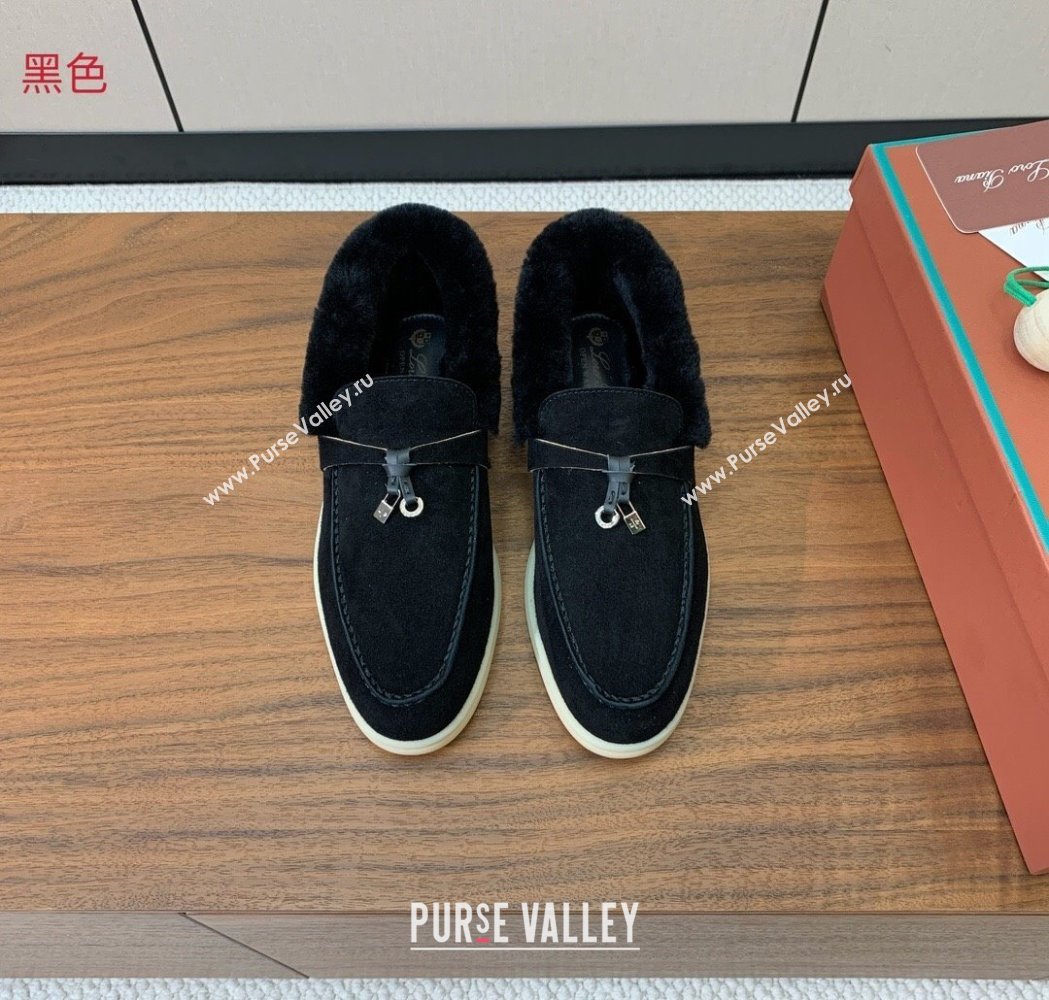 Loro Piana Summer Charms Walk Loafers in Suede and Wool Black 2025 LP121101 (HH-251211011)