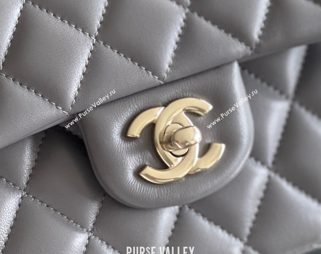 Chanel Quilted Lambskin Small Classic Flap Bag A01116 Grey/Light Gold 2024 Original Quality (MHE-24090401)