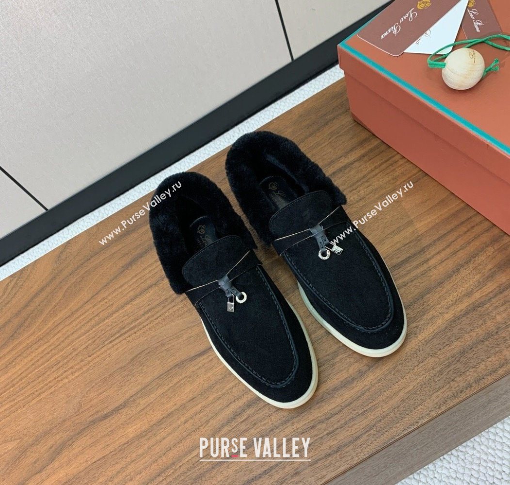 Loro Piana Summer Charms Walk Loafers in Suede and Wool Black 2025 LP121101 (HH-251211011)