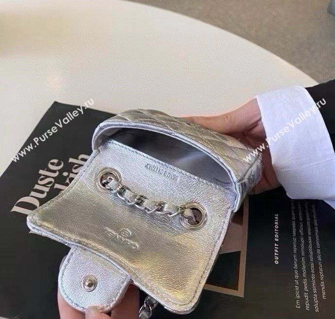Chanel Metallic Calfskin Chain Mini Waist Bag Silver 2025 0618 (99-250618008)