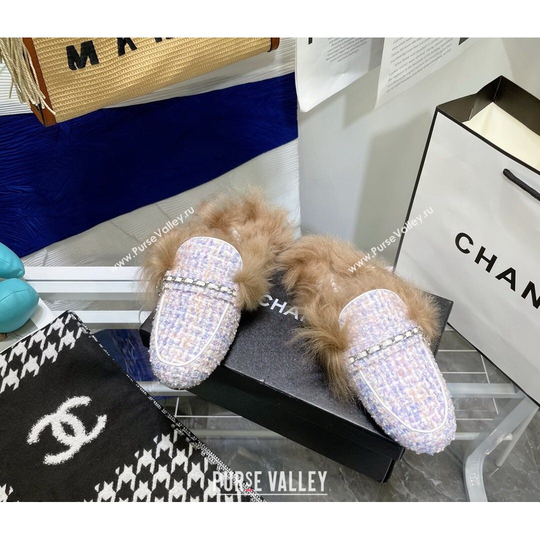 Chanel Tweed Wool Flat Mules Light Purple 2021 (MD-21080913)