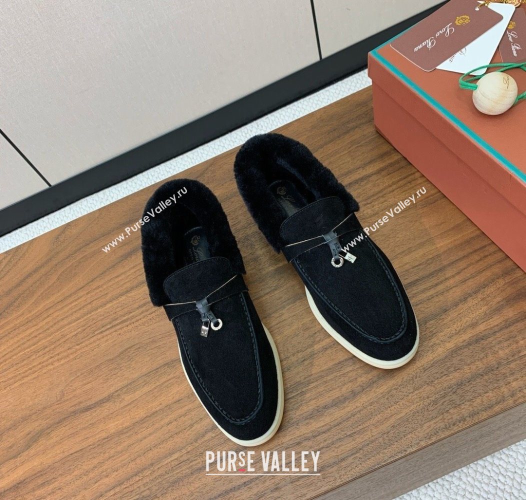 Loro Piana Summer Charms Walk Loafers in Suede and Wool Black 2025 LP121101 (HH-251211011)