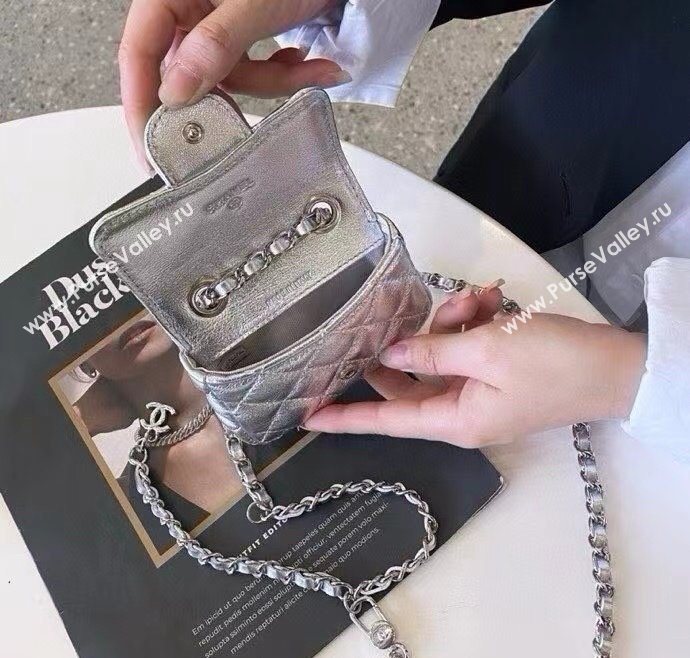 Chanel Metallic Calfskin Chain Mini Waist Bag Silver 2025 0618 (99-250618008)