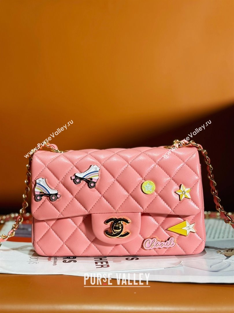 Chanel Lambskin Classic 11.12 Mini Handbag with Charm A01116 Pink 2024 (JY-24052113)