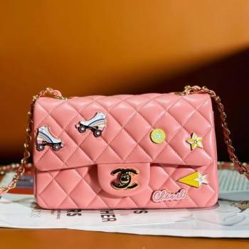 Chanel Lambskin Classic 11.12 Mini Handbag with Charm A01116 Pink 2024 (JY-24052113)