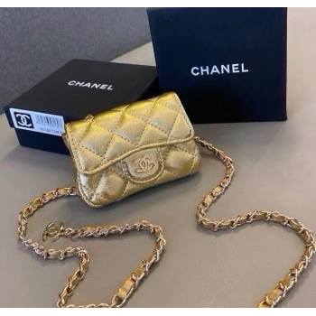 Chanel Metallic Calfskin Chain Mini Waist Bag Gold 2025 0618 (99-250618009)
