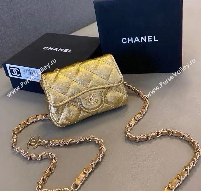Chanel Metallic Calfskin Chain Mini Waist Bag Gold 2025 0618 (99-250618009)