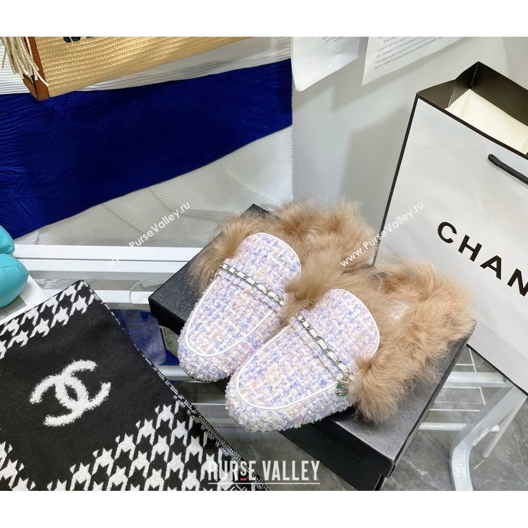 Chanel Tweed Wool Flat Mules Light Purple 2021 (MD-21080913)