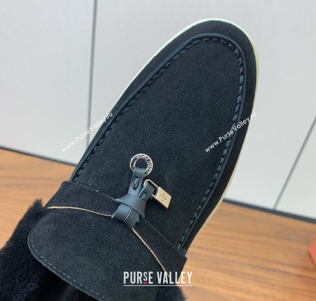 Loro Piana Summer Charms Walk Loafers in Suede and Wool Black 2025 LP121101 (HH-251211011)