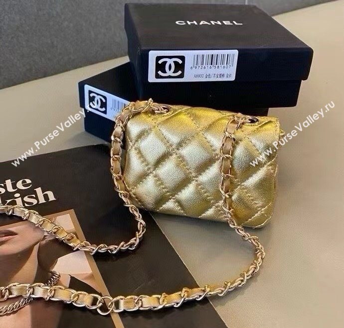 Chanel Metallic Calfskin Chain Mini Waist Bag Gold 2025 0618 (99-250618009)