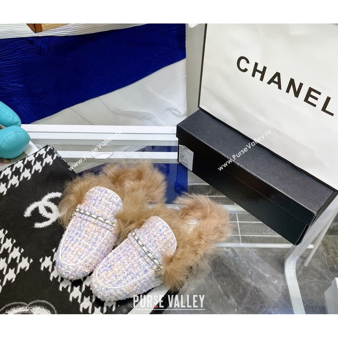 Chanel Tweed Wool Flat Mules Light Purple 2021 (MD-21080913)